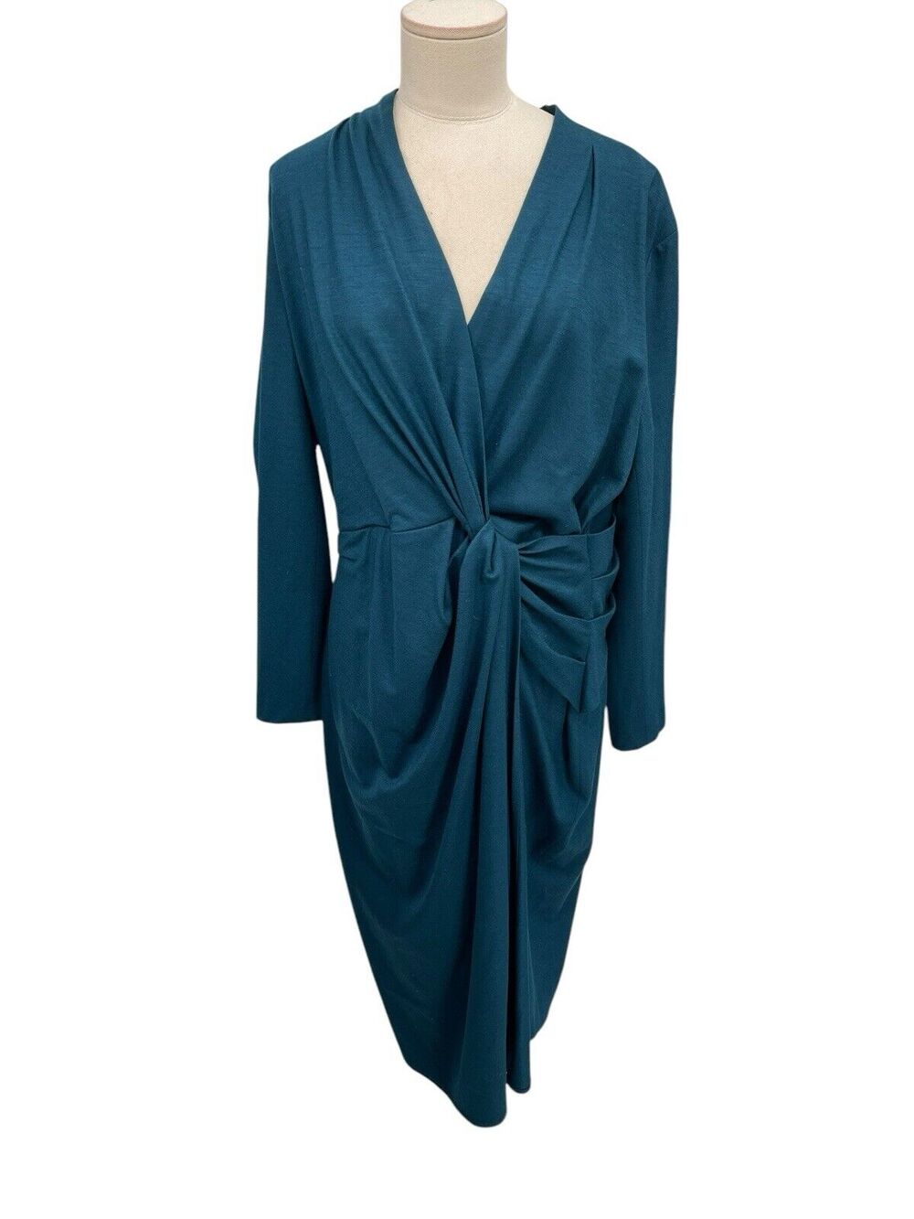 NWT The Fold London Greenwich Dress 100% Blue Wool US Size 14